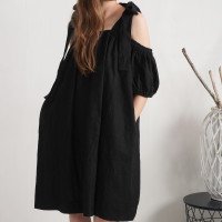 Robe en lin à épaules dénudées WHITE