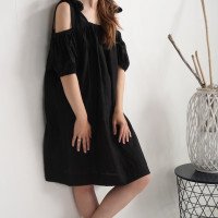 Robe en lin à épaules dénudées WHITE
