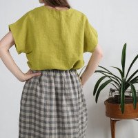 Blouse courte ample en lin à liens YANGTZE