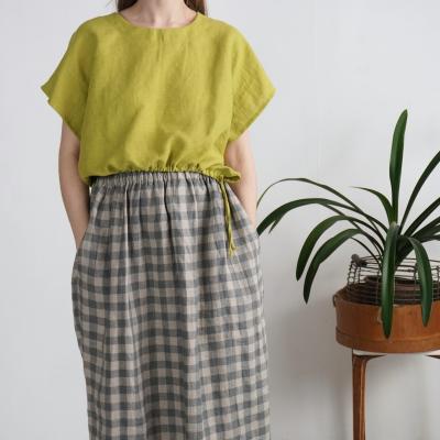 Blouse courte ample en lin à liens YANGTZE
