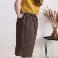 Jupe midi portefeuille en lin STONY