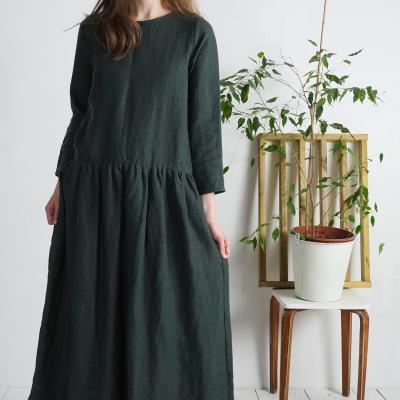 Robe longue en lin à manches longues MACKENZIE
