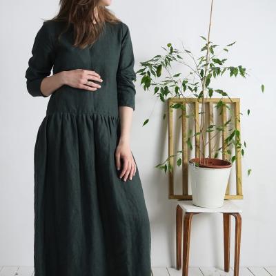 Robe longue en lin à manches longues MACKENZIE