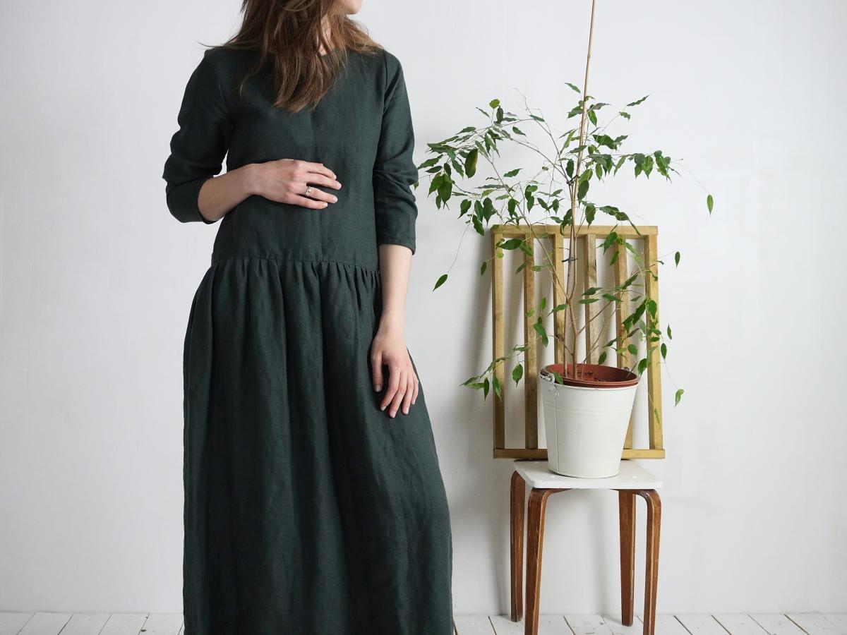 Robe longue en lin à manches longues MACKENZIE