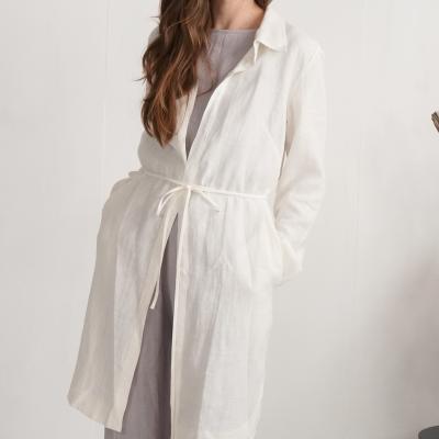 Linen long jacket, natural linen jacket with pockets - EMAJEGI