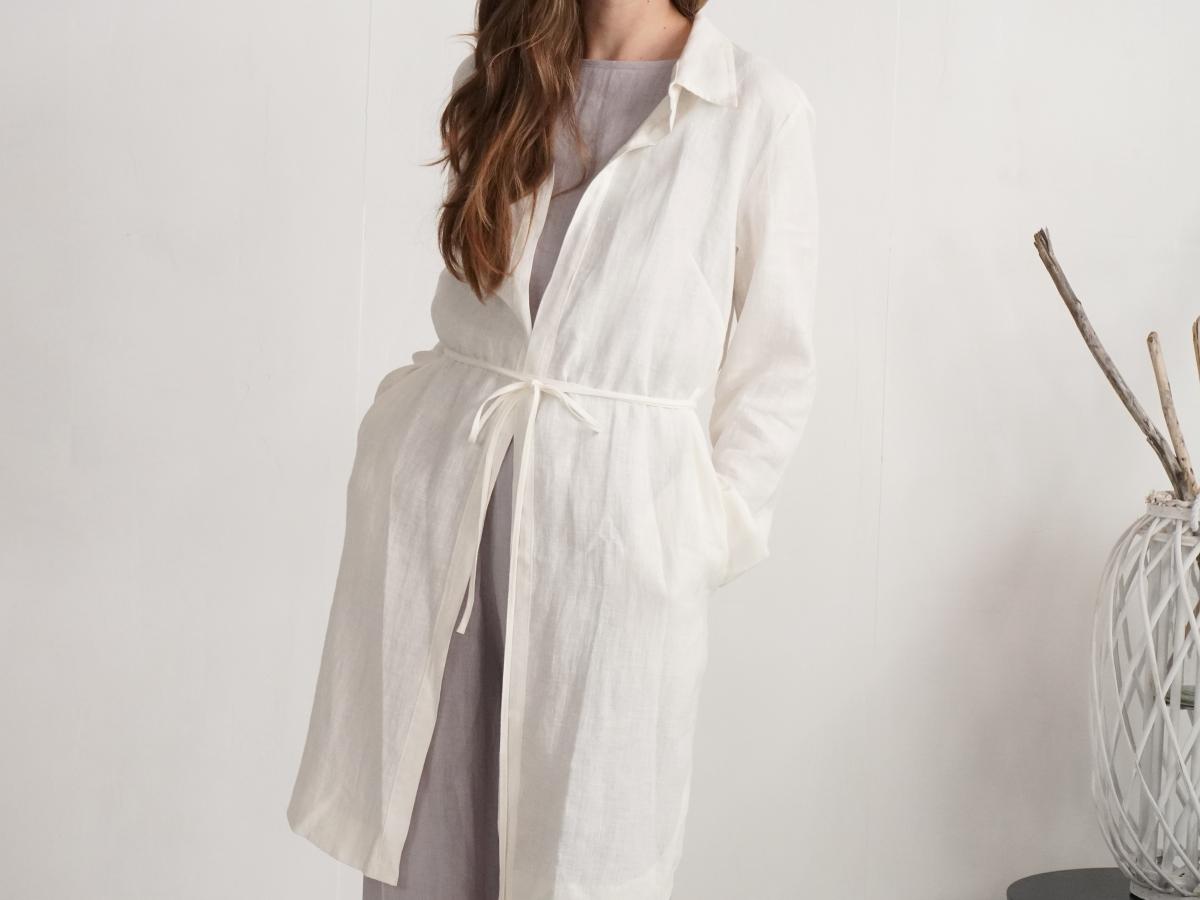 Veste longue en lin à ceinture EMAJEGI