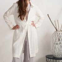 Veste longue en lin à ceinture EMAJEGI