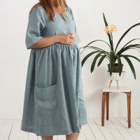 Robe bohème de grossesse et d’allaitement en lin à taille empire NARMADA