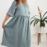 Robe bohème de grossesse et d’allaitement en lin à taille empire NARMADA