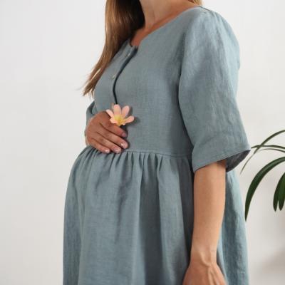 Boho linen nursing dress, maxi pregnancy dress - NARMADA