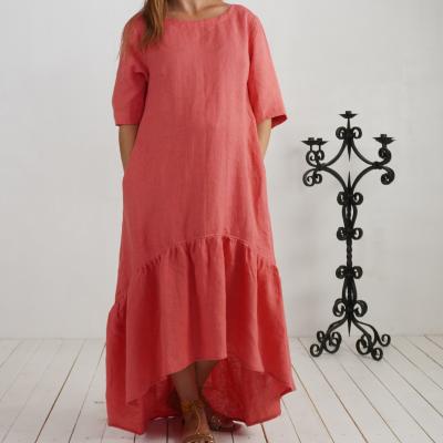 Robe longue bohème de grossesse en lin à volant CONGO