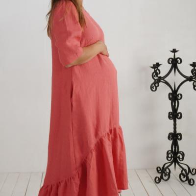 Robe longue bohème de grossesse en lin à volant CONGO