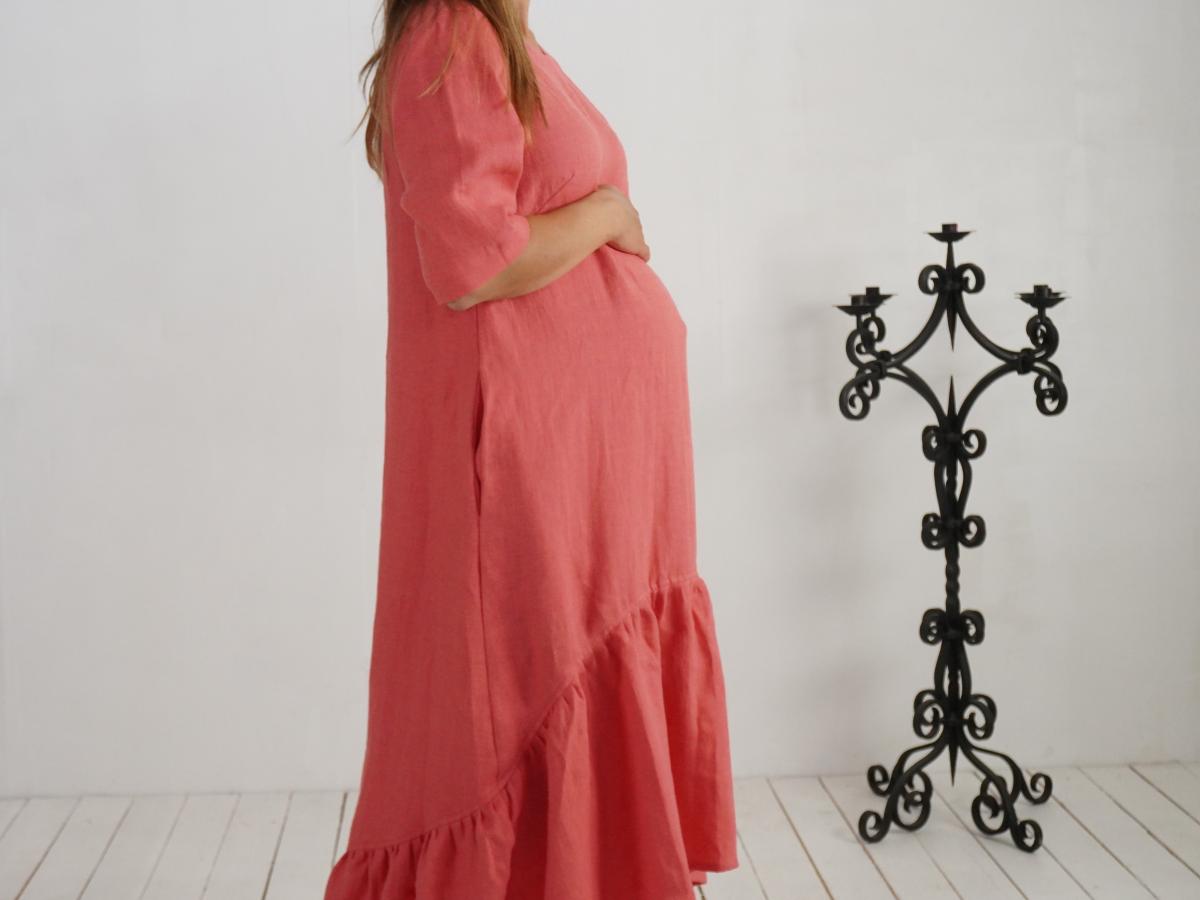 Robe longue bohème de grossesse en lin à volant CONGO
