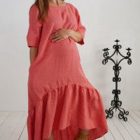 Robe longue bohème de grossesse en lin à volant CONGO