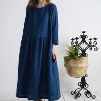 Robe longue en lin à manches longues MACKENZIE