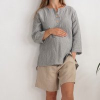 Blouse de grossesse et d’allaitement en lin boutonnée à dos allongé DARYA
