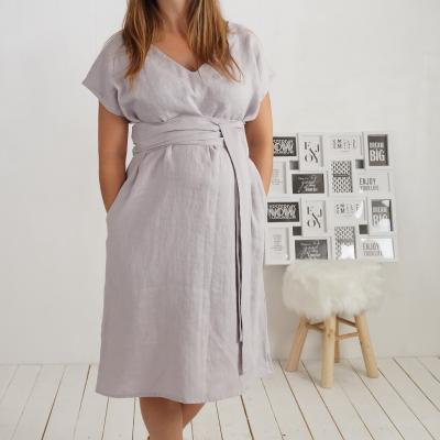 Robe ample de grossesse en lin à col V et liens PARAGUAY