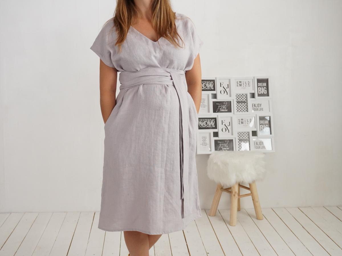 Robe ample de grossesse en lin à col V et liens PARAGUAY