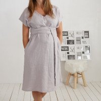 Robe ample de grossesse en lin à col V et liens PARAGUAY