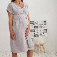 Robe ample de grossesse en lin à col V et liens PARAGUAY