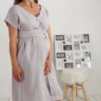 Robe ample de grossesse en lin à col V et liens PARAGUAY