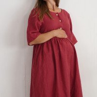 Robe midi ample de grossesse et d’allaitement en lin boutonnée OTTAWA