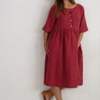Robe midi ample de grossesse et d’allaitement en lin boutonnée OTTAWA