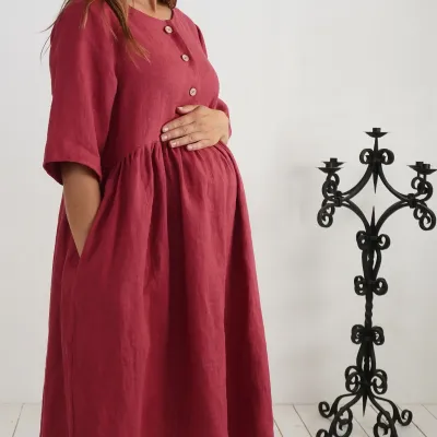 Linen breastfeeding dress, linen loose maternity dress - OTTAWA