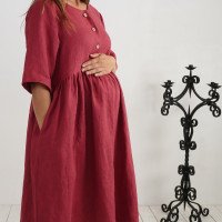 Robe midi ample de grossesse et d’allaitement en lin boutonnée OTTAWA