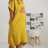 Robe ample de grossesse en lin à liens dans le bas ZEYA
