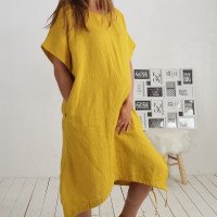 Robe ample de grossesse en lin à liens dans le bas ZEYA