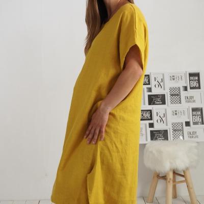Robe ample de grossesse en lin à liens dans le bas ZEYA