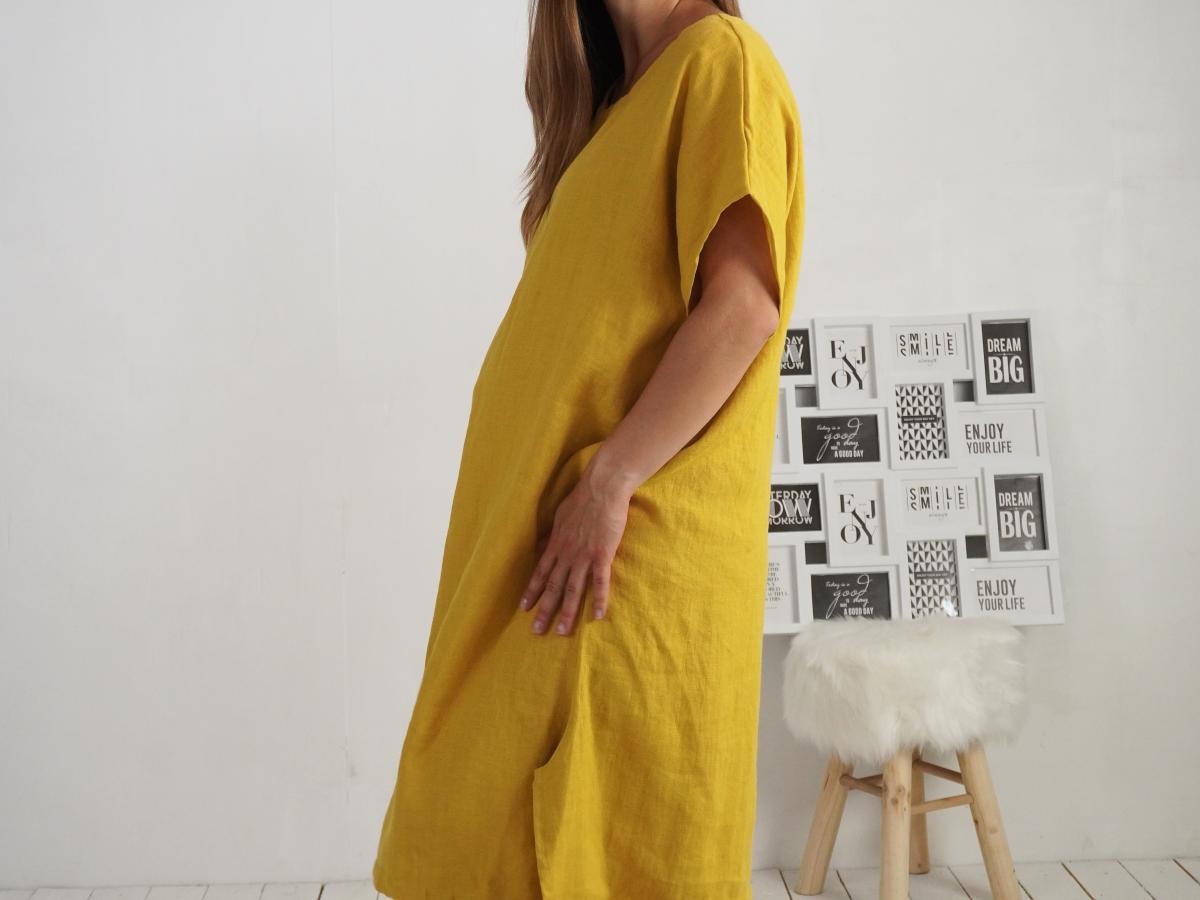 Robe ample de grossesse en lin à liens dans le bas ZEYA