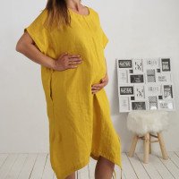 Robe ample de grossesse en lin à liens dans le bas ZEYA