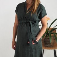 Robe tunique de plage de grossesse en lin à col V BENUE