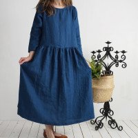 Robe longue en lin à manches longues MACKENZIE