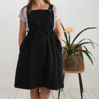 Robe salopette midi de grossesse en lin à dos croisé LOMAMI