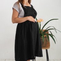 Robe salopette midi de grossesse en lin à dos croisé LOMAMI
