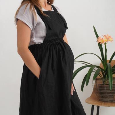 Linen maternity pinafore dress, linen pregnancy apron dress - LOMAMI