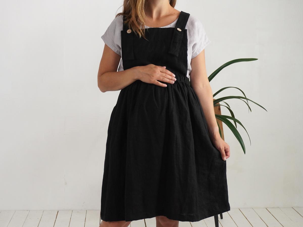 Robe salopette midi de grossesse en lin à dos croisé LOMAMI