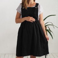 Robe salopette midi de grossesse en lin à dos croisé LOMAMI