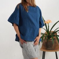 Blouse ample de grossesse en lin à manches volantées EUPHRATES