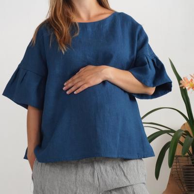 Blouse ample de grossesse en lin à manches volantées EUPHRATES