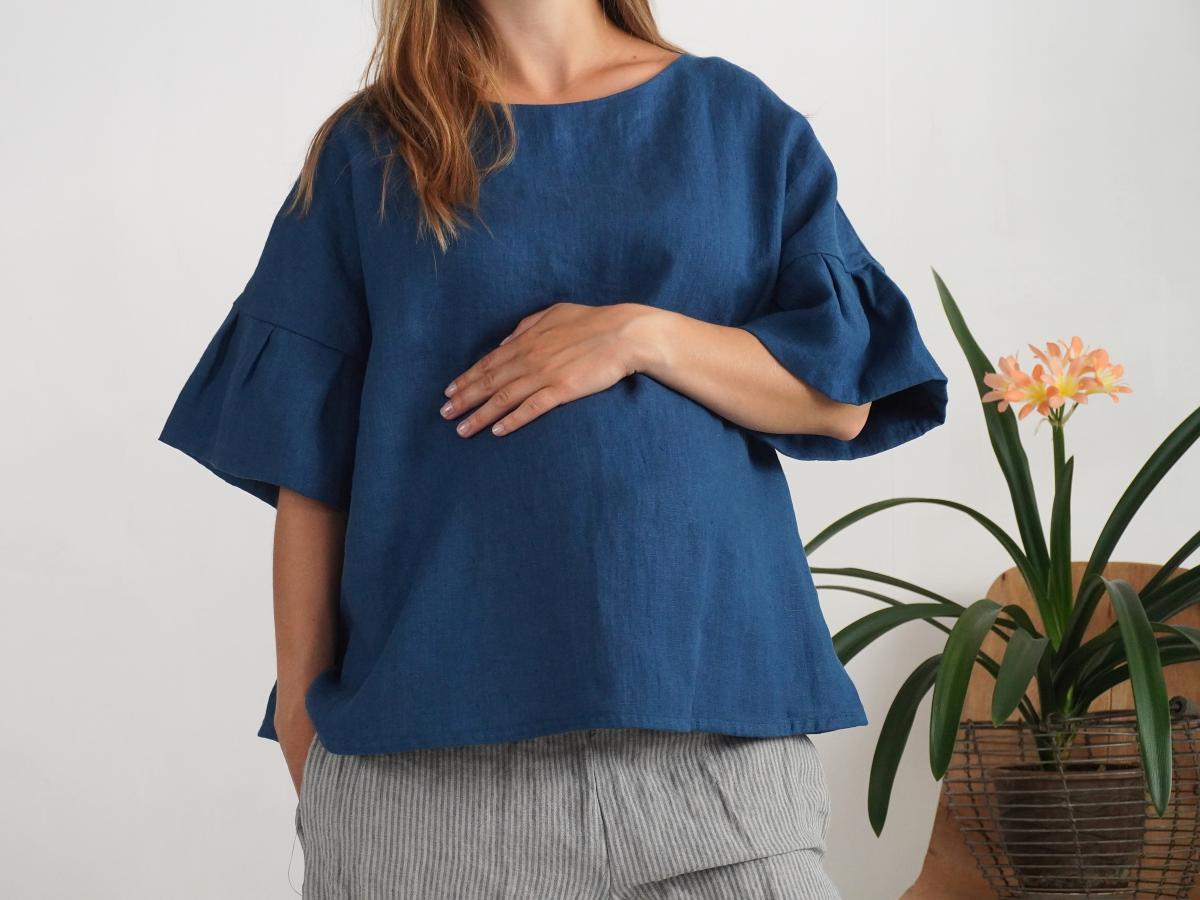 Blouse ample de grossesse en lin à manches volantées EUPHRATES