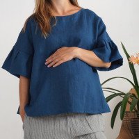 Blouse ample de grossesse en lin à manches volantées EUPHRATES