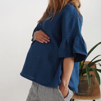 Blouse ample de grossesse en lin à manches volantées EUPHRATES
