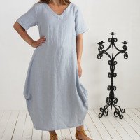 Robe boule ample de grossesse en lin à col V BELAYA