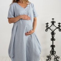 Robe boule ample de grossesse en lin à col V BELAYA