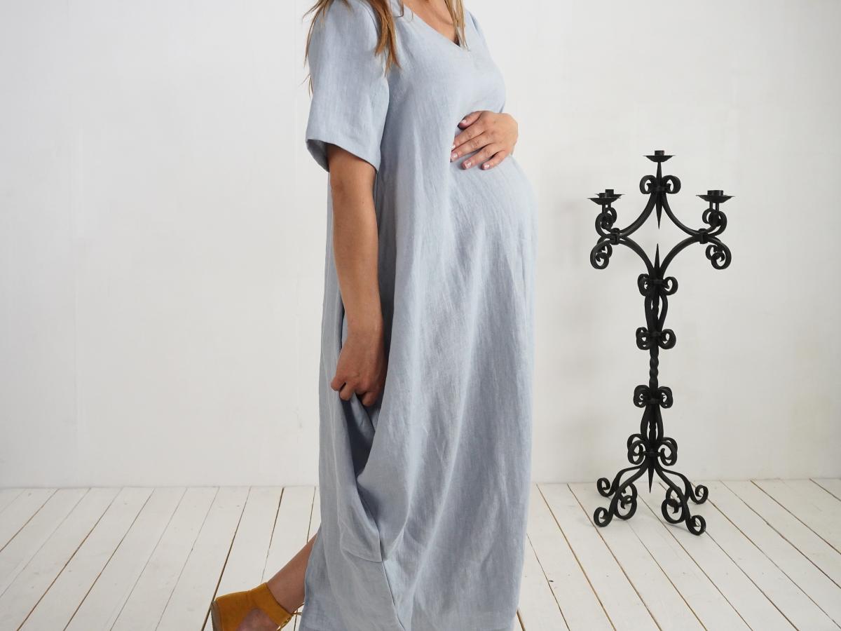 Robe boule ample de grossesse en lin à col V BELAYA