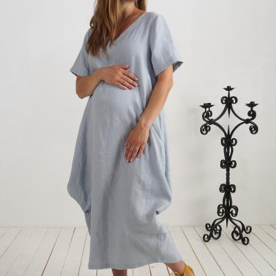 Robe boule ample de grossesse en lin à col V BELAYA